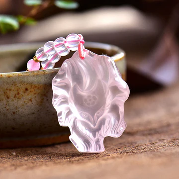 Buddha Stones Natural Pink Crystal Nine Tailed Fox Love Necklace