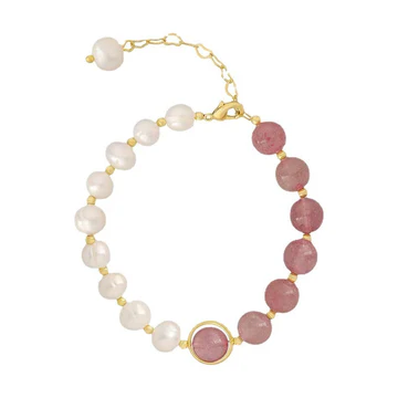 Buddha Stones Natural Strawberry Quartz Pearl Love Positive Chain Bracelet