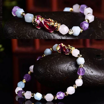 Buddha Stones Natural Amethyst Fortune Pixiu Charm Bracelet
