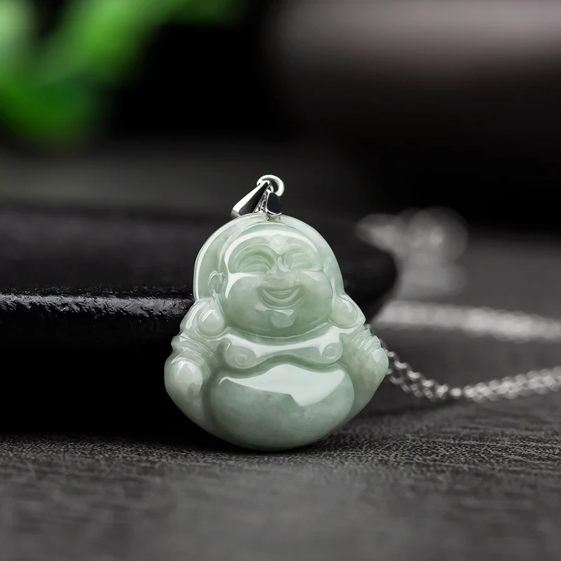 Buddha Stones 925 Sterling Silver Laughing Buddha Jade Blessing