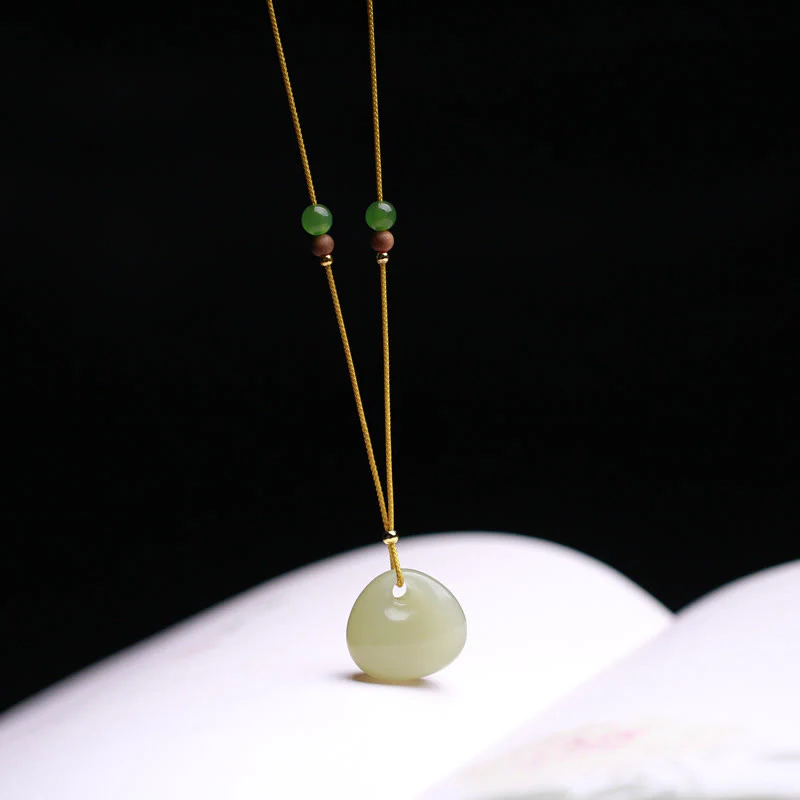 Buddha Stones Natural Hetian Jade Small Bag Pattern Prosperity String Necklace Pendant