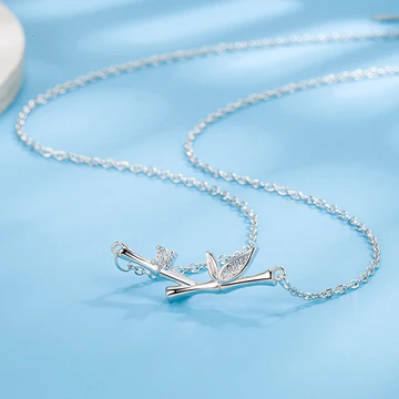 Buddha Stones Bamboo Leaf Design Copper Zircon Wealth Necklace Pendant