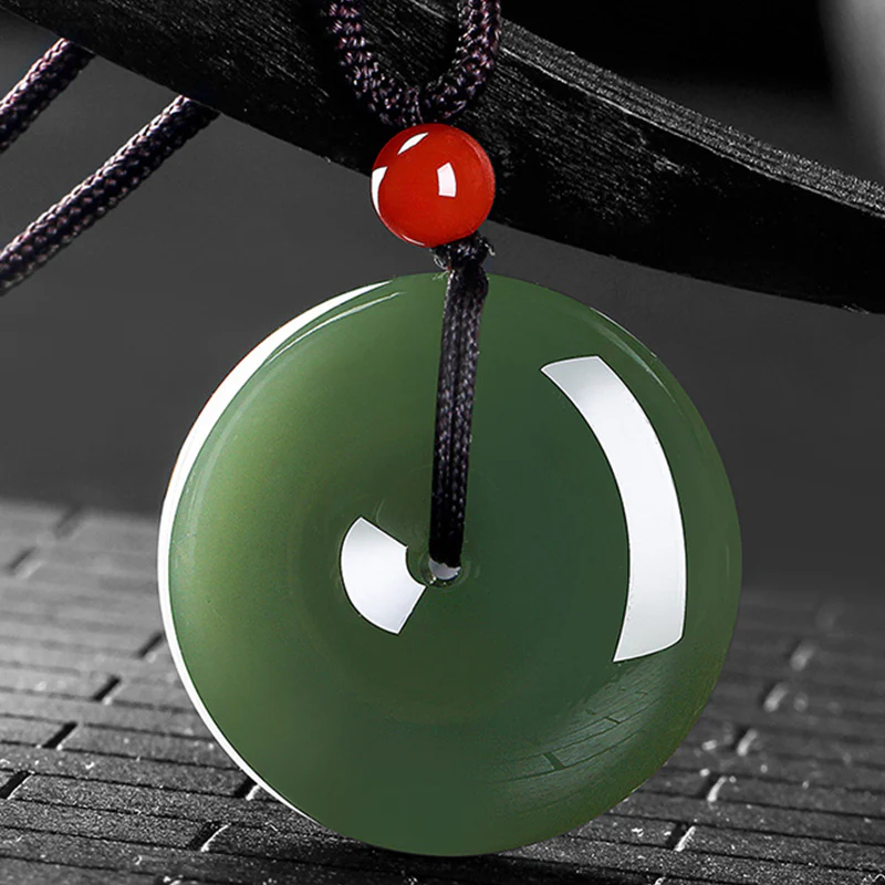 Buddha Stones Natural Round Jade Peace Buckle Prosperity Necklace String Pendant