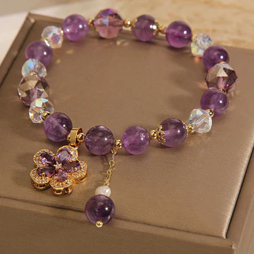 Buddha Stones Natural Amethyst Strawberry Quartz Cat Eye Chinese Lock Charm Healing Bracelet