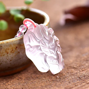 Buddha Stones Natural Pink Crystal Nine Tailed Fox Love Necklace