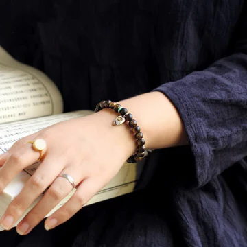 Buddha Stones Vietnam Qinan Agarwood Turquoise Balance Strength Bracelet