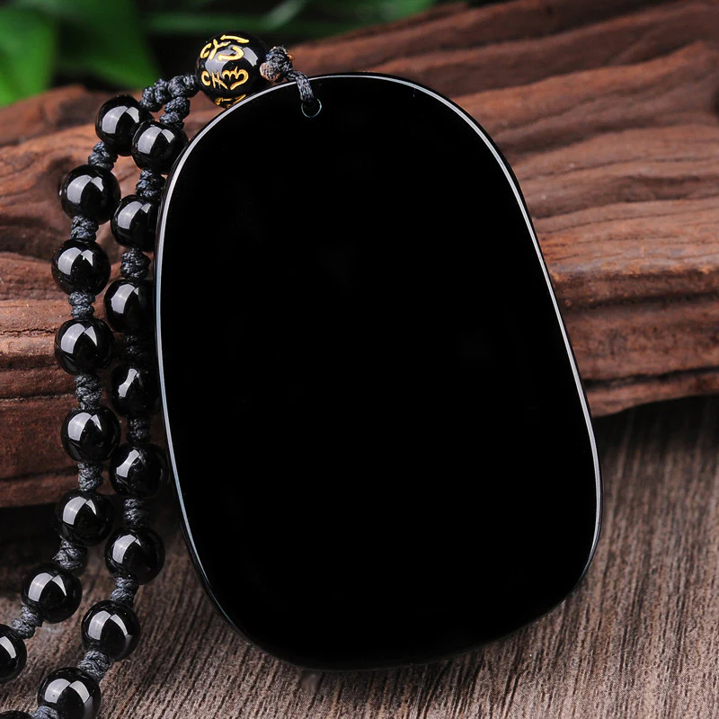 Buddha Stones Black Obsidian Stone Dragon Fulfilment Pendant Nec
