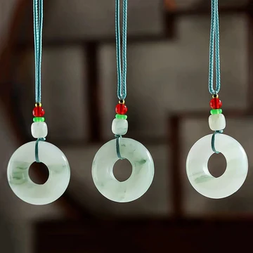 Buddha Stones Natural Jade Peace Buckle Prosperity Necklace Pend