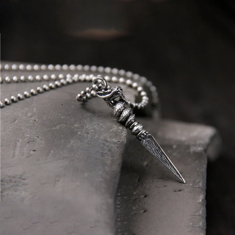 Buddha Stones 925 Sterling Silver Year of the Dragon Design Dorje Vajra Protection Necklace Pendant