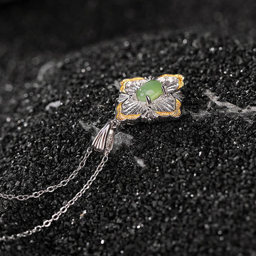 Buddha Stones 925 Sterling Silver Plated Gold Hetian Cyan Jade R