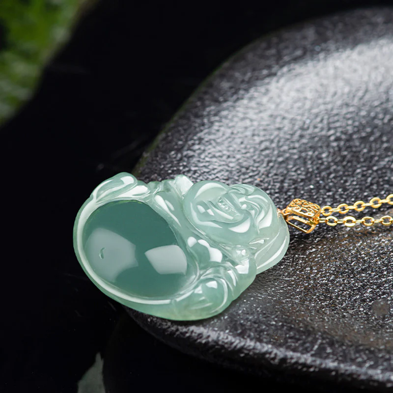 Buddha Stones Laughing Buddha Natural Jade Prosperity Abundance Necklace Pendant