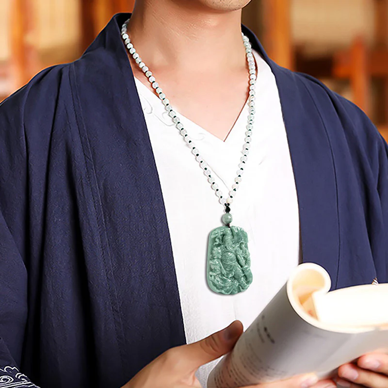 Buddha Stones Natural Jade Guan Gong Amulet Wealth Necklace Pendant