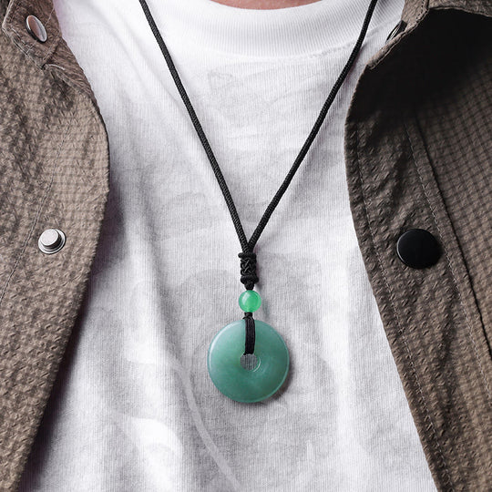 Buddha Stones Lucky Coin Pendant Healing Crystal Gemstone Neckla