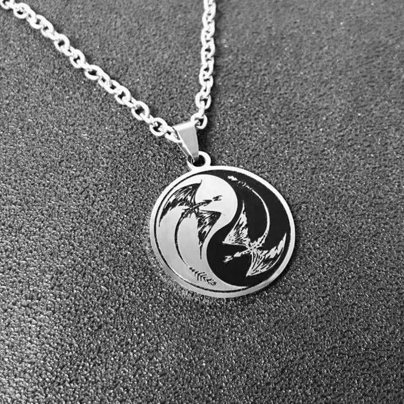 Buddha Stones Flying Dragon Yin Yang Titanium Steel Balance Necklace Pendant
