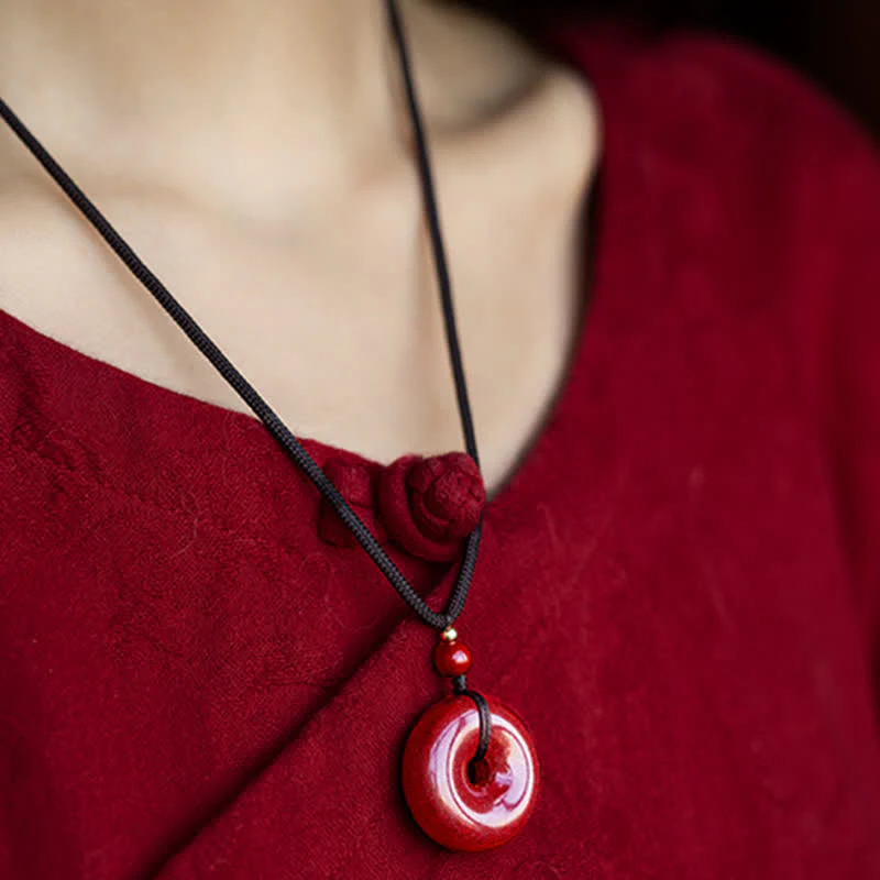 Buddha Stones Cinnabar Peace Buckle Calm Blessing Necklace Penda