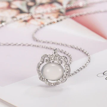 Buddha Stones Chalcedony Lock of Good Wishes Positive Necklace P