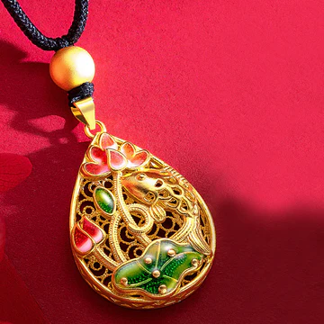 Buddha Stones Koi Fish Lotus Flower Leaf Copper Luck Necklace Pe