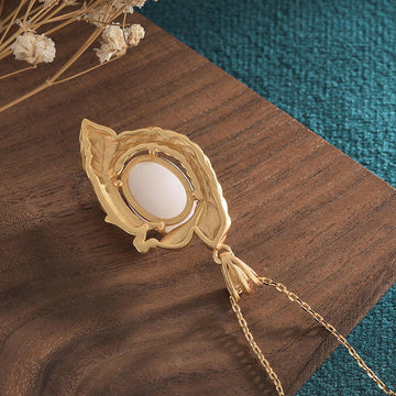 Buddha Stones White Jade Peacock Copper Blessing Necklace Pendan