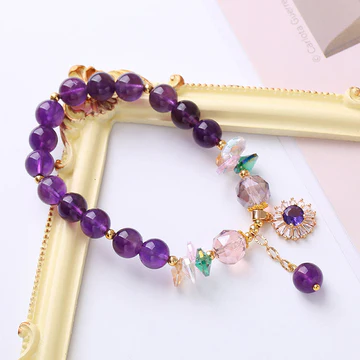 Buddha Stones Natural Amethyst Zircon Sun Healing Spiritual Charm Bracelet