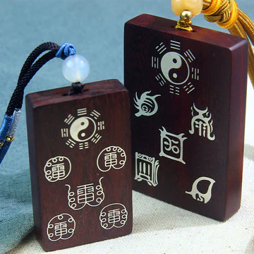 Buddha Stones 999 Sterling Silver Small Leaf Red Sandalwood Taoism Five Sacred Mountains Yin Yang Bagua Protection Necklace Pend
