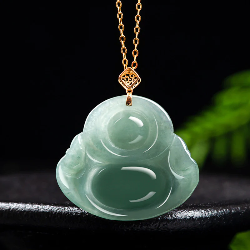 Buddha Stones Laughing Buddha Natural Jade Prosperity Abundance Necklace Pendant