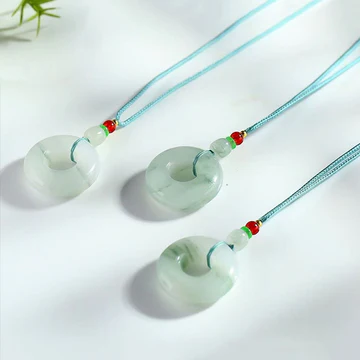 Buddha Stones Natural Jade Peace Buckle Prosperity Necklace Pend