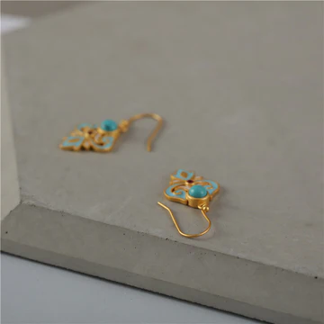Buddha Stones Copper Enamel Turquoise Positive Drop Earrings