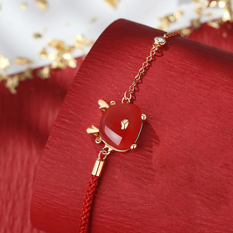 Buddha Stones 925 Sterling Silver Year of the Dragon Natural Hetian Jade Red Agate Cute Dragon Protection