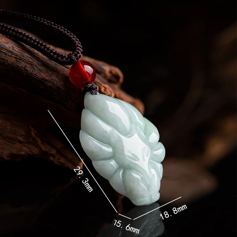 Buddha Stones Natural Jade Nine Tailed Fox Luck Prosperity Neckl