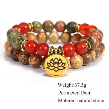 Tibetan Picture Jasper Positive Lotus Bracelet Set