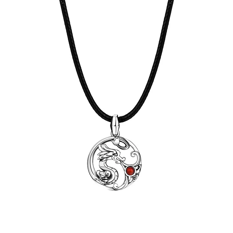 Buddha Stones 925 Sterling Silver Year Of The Dragon Playing Pearl Luck Rope Necklace Pendant
