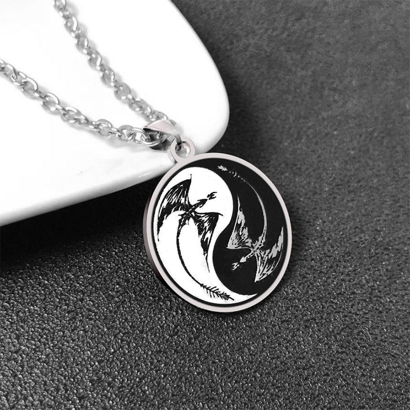 Buddha Stones Flying Dragon Yin Yang Titanium Steel Balance Necklace Pendant