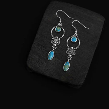 Buddha Stones 925 Sterling Silver Vintage Turquoise Waterdrop Pattern Balance Drop Dangle Earrings