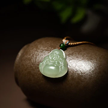 Buddha Stones Laughing Buddha Jade Lotus Prosperity String Neckl