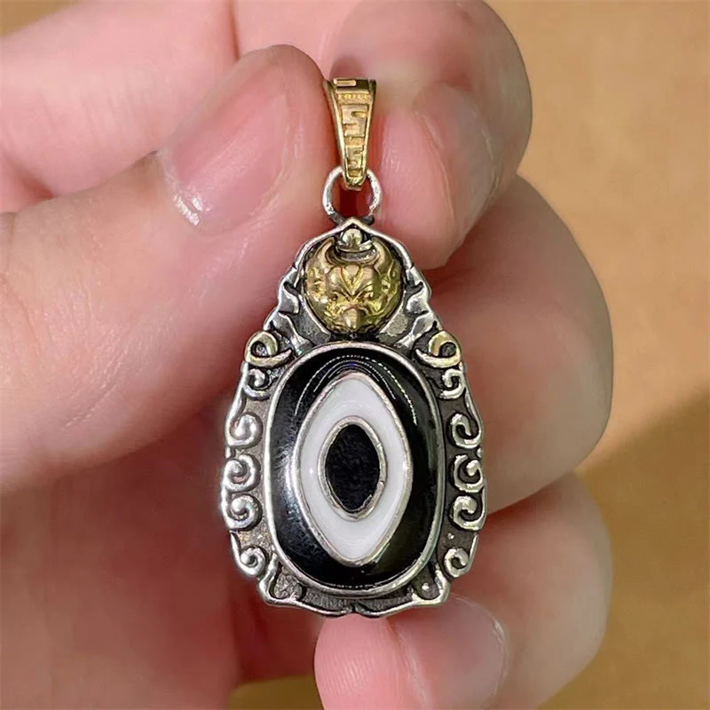 Buddha Stones Tibet Dzi Bead Garuda Pattern Copper Metal Wealth