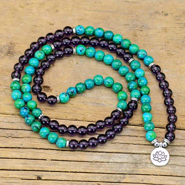 Buddha Stones Amethyst Green Aventurine Spiritual Lotus Charm Bracelet