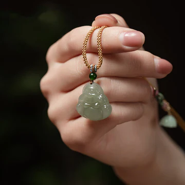 Buddha Stones Laughing Buddha Jade Lotus Prosperity String Neckl