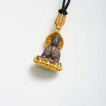 Buddha Stones Alloy Kwan Yin Avalokitesvara Wealth Rope Necklace Pendant