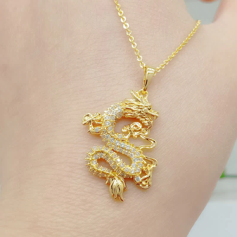 Buddha Stones Gold Dragon Protection Necklace Pendant