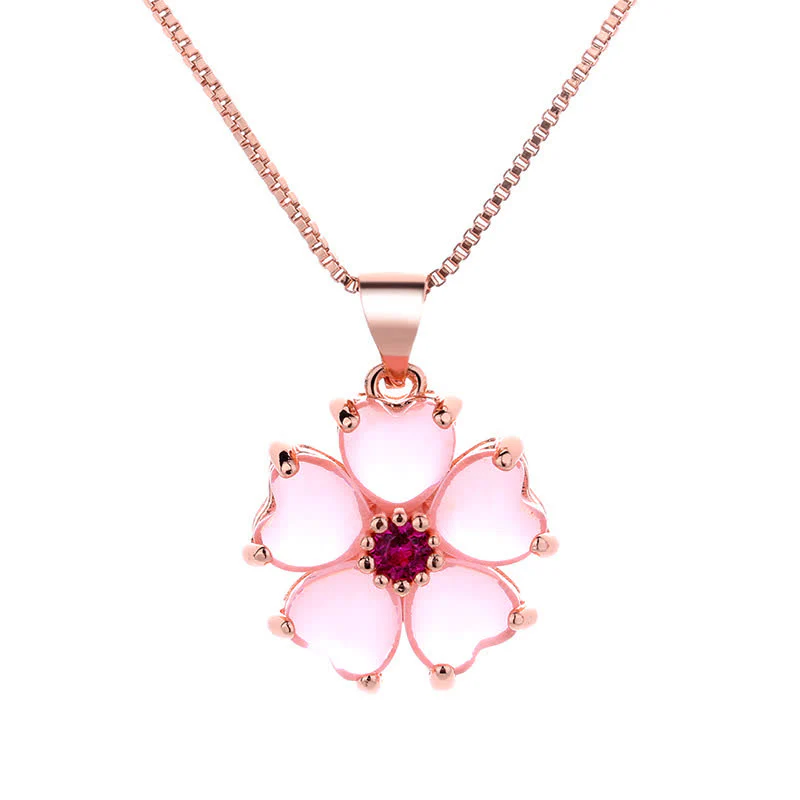 Buddha Stones Pink Crystal Love Heart Flower Soothing Necklace P